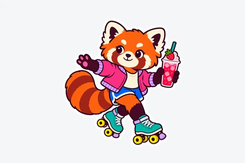 Roller-skating red panda